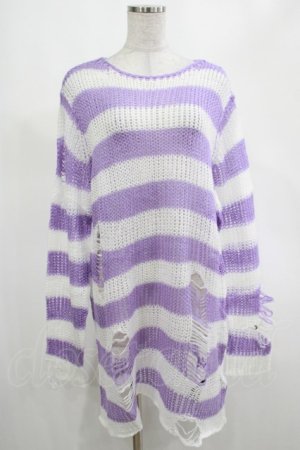 画像: KILL STAR / Viola Knit Sweater M ホワイト×パープル H-25-03-07-1056-SL-TO-KB-ZH