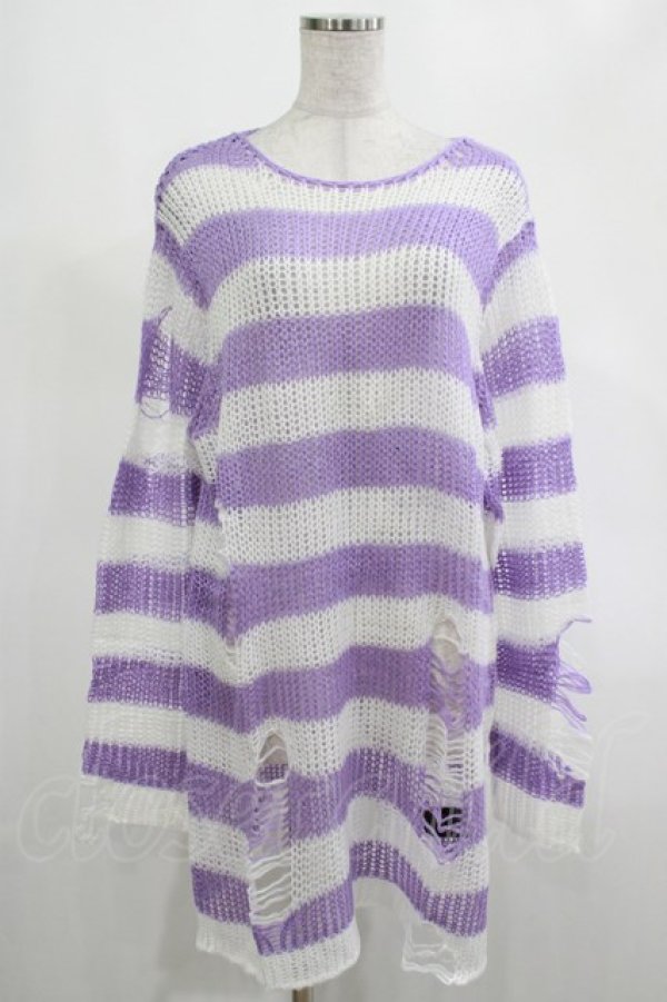 画像1: KILL STAR / Viola Knit Sweater M ホワイト×パープル H-25-03-07-1058-SL-TO-KB-ZT056 (1)