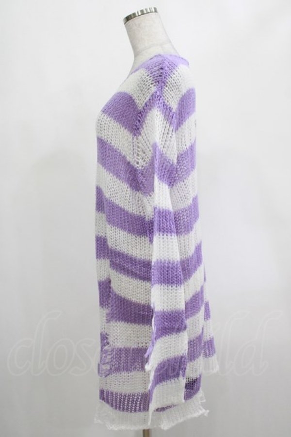画像2: KILL STAR / Viola Knit Sweater M ホワイト×パープル H-25-03-07-1058-SL-TO-KB-ZT056 (2)