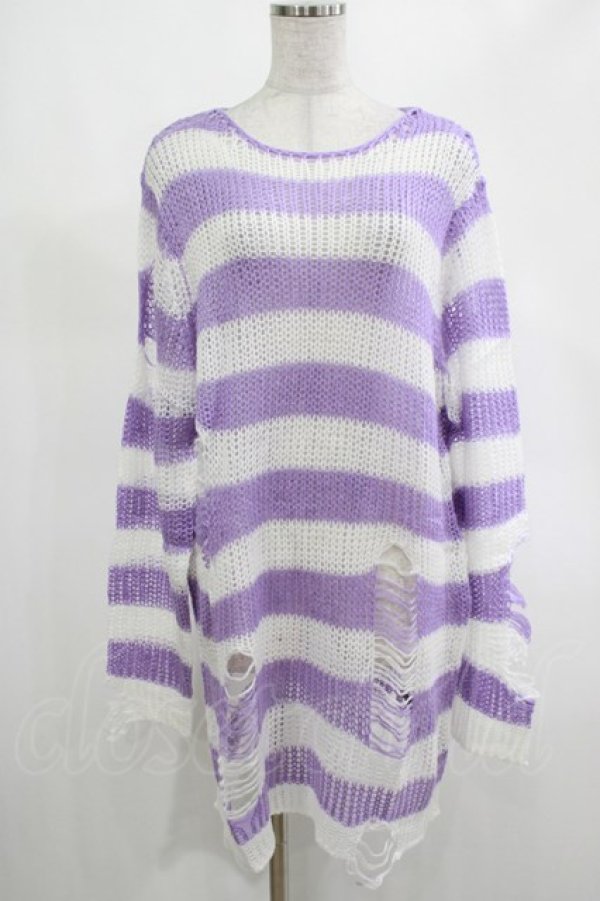 画像1: KILL STAR / Viola Knit Sweater M ホワイト×パープル H-25-03-07-1060-SL-TO-KB-ZY (1)