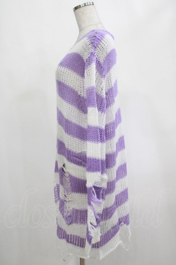 画像2: KILL STAR / Viola Knit Sweater M ホワイト×パープル H-25-03-07-1060-SL-TO-KB-ZY (2)