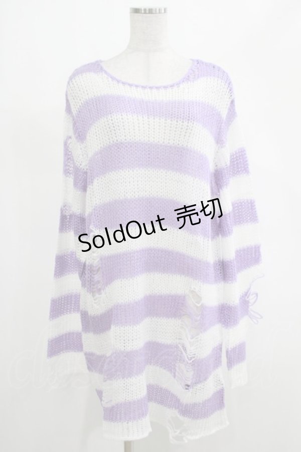 画像1: KILL STAR / Viola Knit Sweater L ホワイト×パープル H-25-03-07-1066-SL-TO-KB-ZI (1)