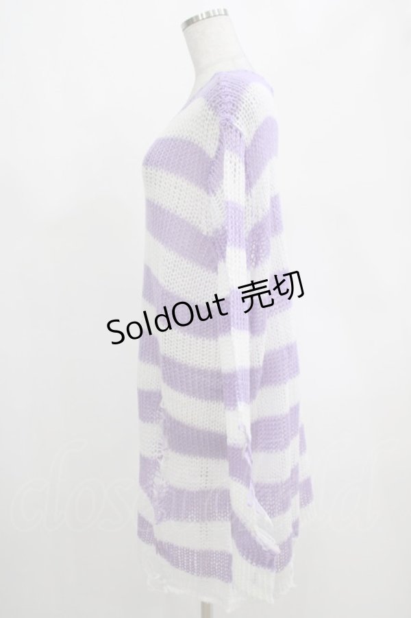 画像2: KILL STAR / Viola Knit Sweater L ホワイト×パープル H-25-03-07-1066-SL-TO-KB-ZI (2)
