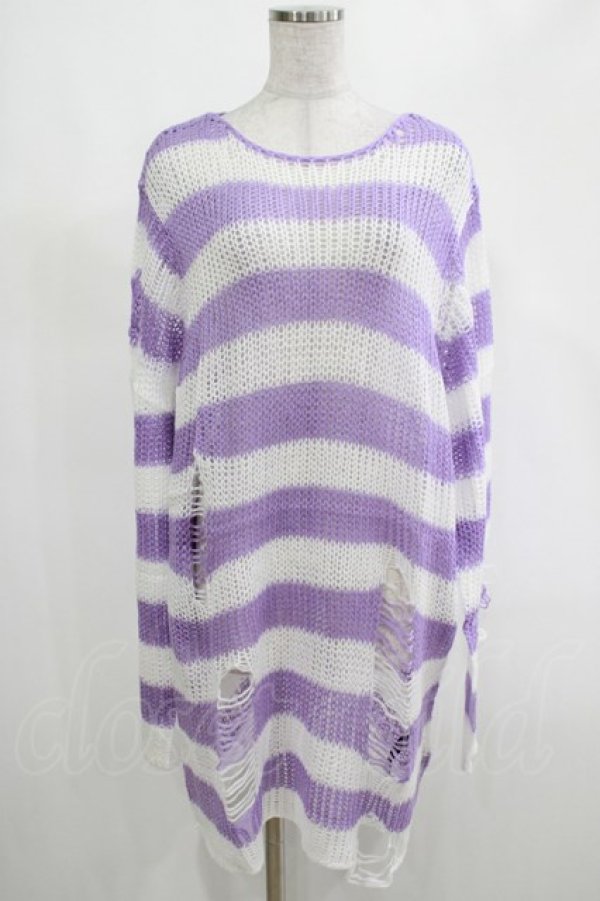 画像1: KILL STAR / Viola Knit Sweater L ホワイト×パープル H-25-03-07-1068-SL-TO-KB-ZY (1)
