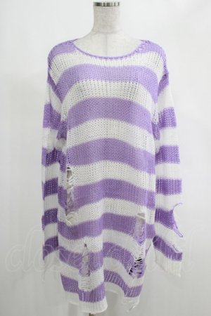 画像: KILL STAR / Viola Knit Sweater L ホワイト×パープル H-25-03-07-1070-SL-TO-KB-ZT209