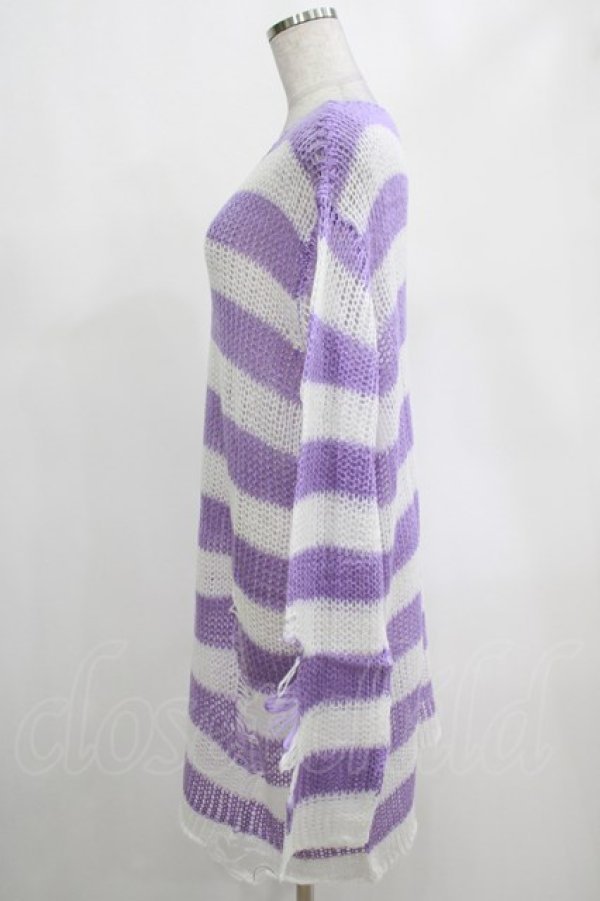 画像2: KILL STAR / Viola Knit Sweater L ホワイト×パープル H-25-03-07-1070-SL-TO-KB-ZT209 (2)