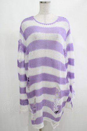 画像: KILL STAR / Viola Knit Sweater L ホワイト×パープル H-25-03-07-1074-SL-TO-KB-ZH
