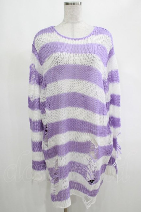 画像1: KILL STAR / Viola Knit Sweater L ホワイト×パープル H-25-03-07-1074-SL-TO-KB-ZH (1)