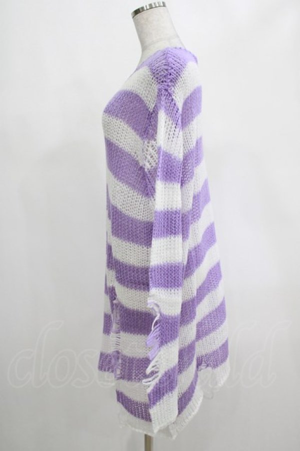 画像2: KILL STAR / Viola Knit Sweater L ホワイト×パープル H-25-03-07-1074-SL-TO-KB-ZH (2)