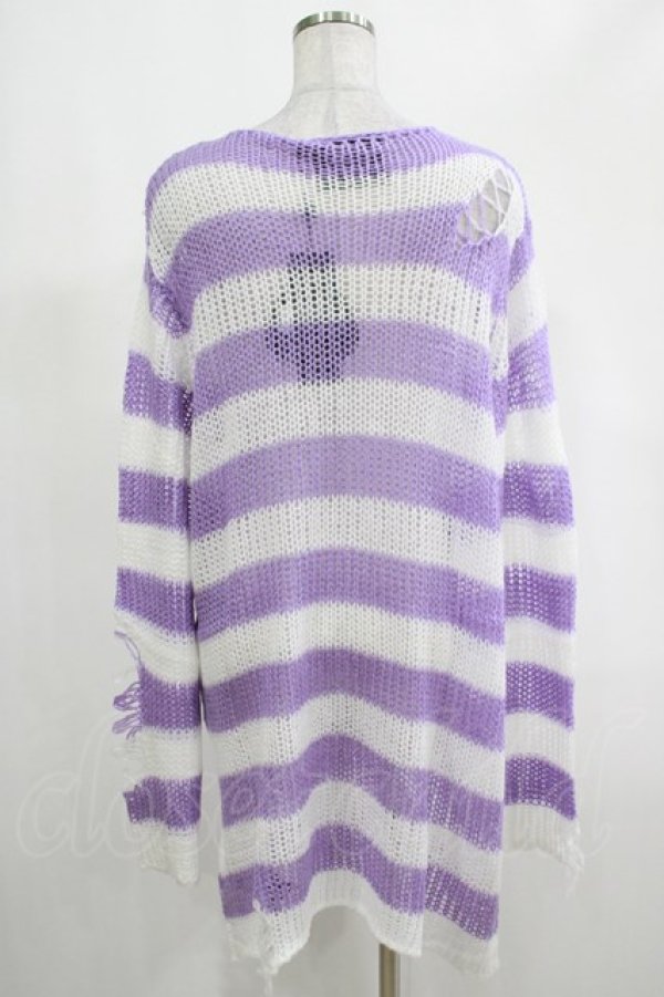 画像3: KILL STAR / Viola Knit Sweater L ホワイト×パープル H-25-03-07-1074-SL-TO-KB-ZH (3)