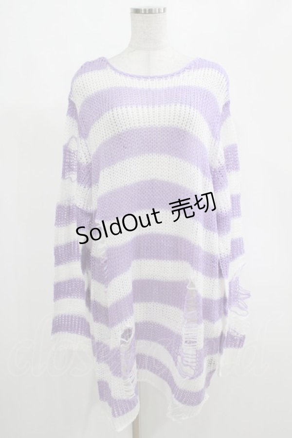 画像1: KILL STAR / Viola Knit Sweater L ホワイト×パープル H-25-03-07-1076-SL-TO-KB-ZI (1)