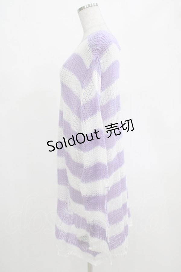 画像2: KILL STAR / Viola Knit Sweater L ホワイト×パープル H-25-03-07-1076-SL-TO-KB-ZI (2)