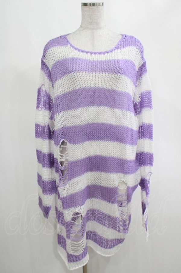画像1: KILL STAR / Viola Knit Sweater L ホワイト×パープル H-25-03-07-1078-SL-TO-KB-ZI (1)