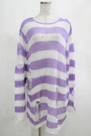 画像: KILL STAR / Viola Knit Sweater L ホワイト×パープル H-25-03-07-1080-SL-TO-KB-OS