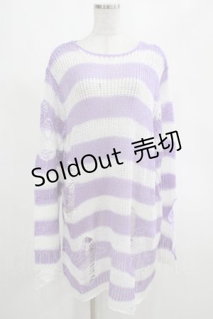 画像: KILL STAR / Viola Knit Sweater L ホワイト×パープル H-25-03-07-1080-SL-TO-KB-ZT063