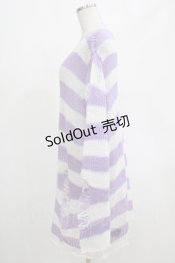 画像2: KILL STAR / Viola Knit Sweater L ホワイト×パープル H-25-03-07-1080-SL-TO-KB-ZT063 (2)