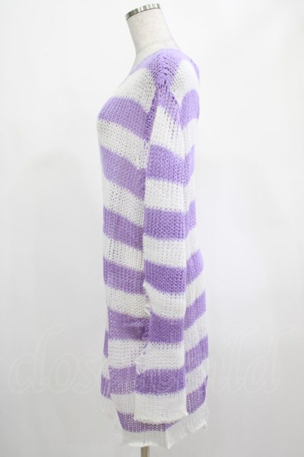 画像2: KILL STAR / Viola Knit Sweater L ホワイト×パープル H-25-03-07-1024-SL-TO-KB-ZH (2)