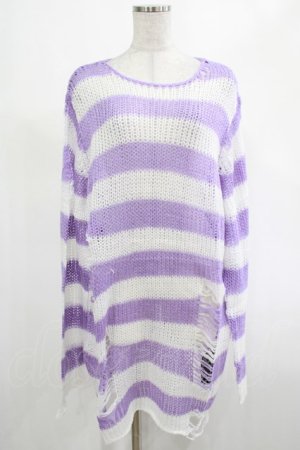 画像: KILL STAR / Viola Knit Sweater L ホワイト×パープル H-25-03-07-1026-SL-TO-KB-ZH