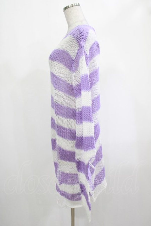 画像2: KILL STAR / Viola Knit Sweater L ホワイト×パープル H-25-03-07-1026-SL-TO-KB-ZH (2)