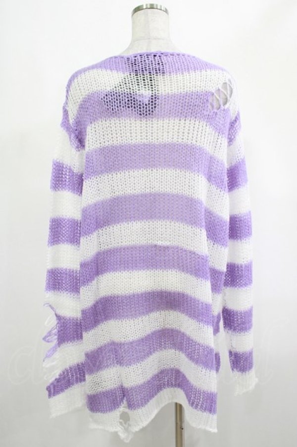 画像3: KILL STAR / Viola Knit Sweater L ホワイト×パープル H-25-03-07-1026-SL-TO-KB-ZH (3)