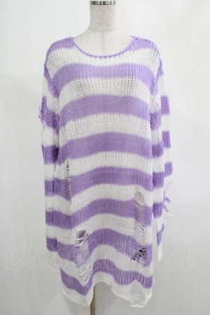 画像: KILL STAR / Viola Knit Sweater L ホワイト×パープル H-25-03-07-1028-SL-TO-KB-ZH