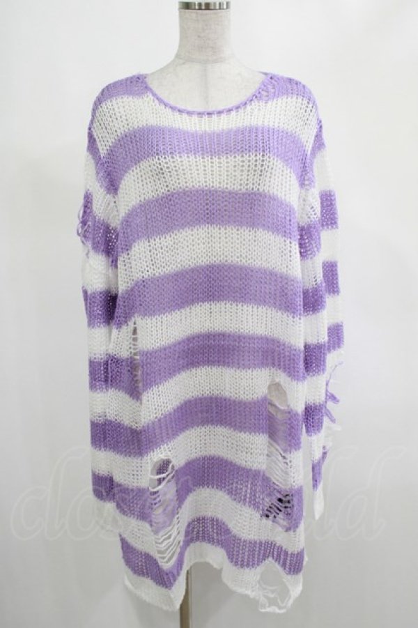 画像1: KILL STAR / Viola Knit Sweater L ホワイト×パープル H-25-03-07-1028-SL-TO-KB-ZH (1)