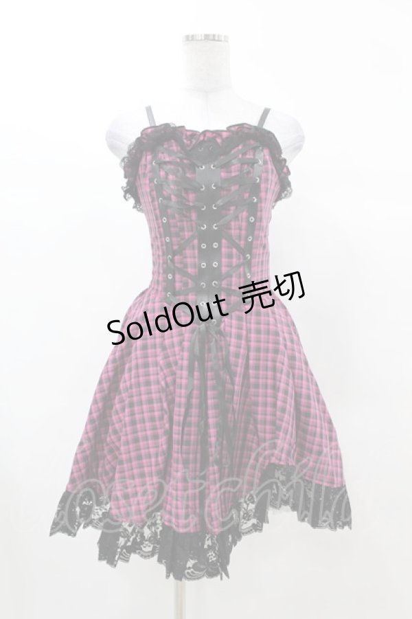 画像1: DARK IN LOVE / Rebel pink check sweet cool dress XS ピンク×ブラック H-25-03-08-026-PU-OP-KB-ZI (1)