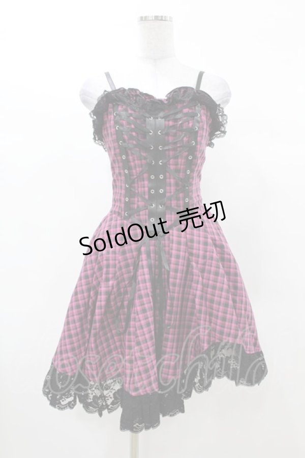 画像1: DARK IN LOVE / Rebel pink check sweet cool dress XS ピンク×ブラック H-25-03-08-029-PU-OP-KB-ZH (1)