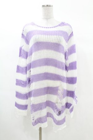 画像: KILL STAR / Viola Knit Sweater S ホワイト×パープル H-25-03-09-041-SL-TO-KB-ZH