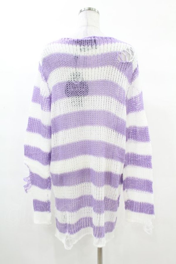 画像2: KILL STAR / Viola Knit Sweater S ホワイト×パープル H-25-03-09-041-SL-TO-KB-ZH (2)