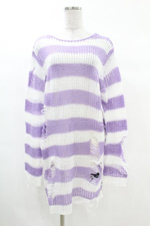 画像: KILL STAR / Viola Knit Sweater S ホワイト×パープル H-25-03-09-042-SL-TO-KB-ZH