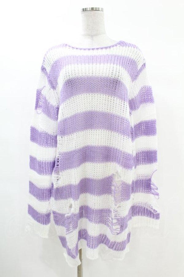 画像1: KILL STAR / Viola Knit Sweater S ホワイト×パープル H-25-03-09-043-SL-TO-KB-ZH (1)