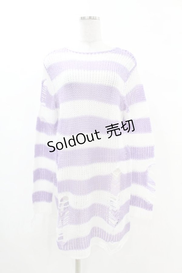 画像1: KILL STAR / Viola Knit Sweater XS ホワイト×パープル H-25-03-09-046-SL-TO-KB-ZH (1)
