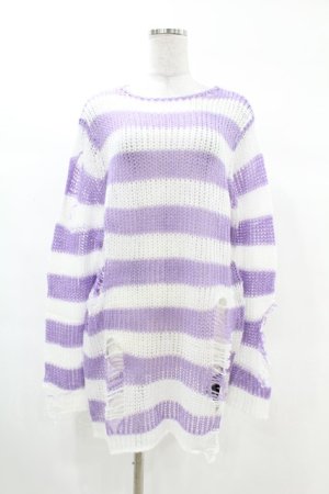 画像: KILL STAR / Viola Knit Sweater XS ホワイト×パープル H-25-03-09-047-SL-TO-KB-ZH