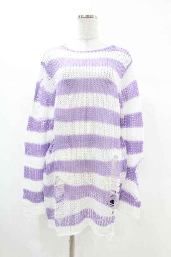 画像1: KILL STAR / Viola Knit Sweater XS ホワイト×パープル H-25-03-09-047-SL-TO-KB-ZH (1)