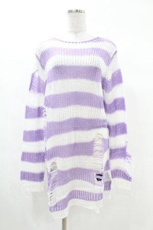 画像: KILL STAR / Viola Knit Sweater XS ホワイト×パープル H-25-03-09-049-SL-TO-KB-ZI