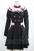 画像1: DARK IN LOVE / Gothic lolita pink ruffle neck princess dress XS ブラック×ピンク H-25-03-10-001-PU-OP-KB-ZH (1)