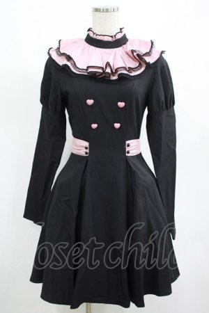 画像: DARK IN LOVE / Gothic lolita pink ruffle neck princess dress XS ブラック×ピンク H-25-03-10-001-PU-OP-KB-ZH