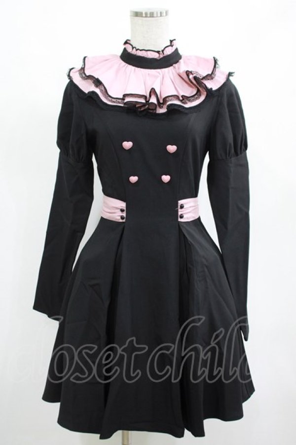 画像1: DARK IN LOVE / Gothic lolita pink ruffle neck princess dress XS ブラック×ピンク H-25-03-10-001-PU-OP-KB-ZH (1)