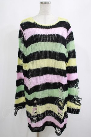 画像: KILL STAR / Liqorice Knit Sweater M 黒×ピンク×ミント×イエロー H-25-03-10-034-SL-TO-KB-ZT206