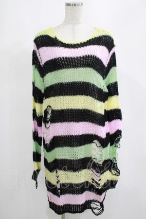 画像: KILL STAR / Liqorice Knit Sweater M 黒×ピンク×ミント×イエロー H-25-03-10-035-SL-TO-KB-ZH