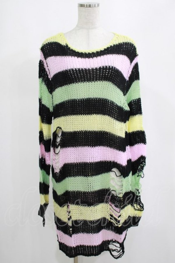 画像1: KILL STAR / Liqorice Knit Sweater M 黒×ピンク×ミント×イエロー H-25-03-10-035-SL-TO-KB-ZH (1)