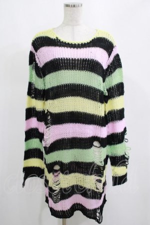 画像: KILL STAR / Liqorice Knit Sweater M 黒×ピンク×ミント×イエロー H-25-03-10-037-SL-TO-KB-ZH