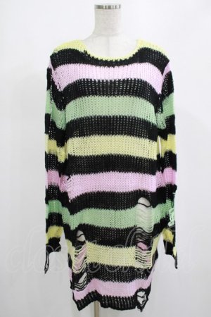 画像: KILL STAR / Liqorice Knit Sweater M 黒×ピンク×ミント×イエロー H-25-03-10-040-SL-TO-KB-ZH