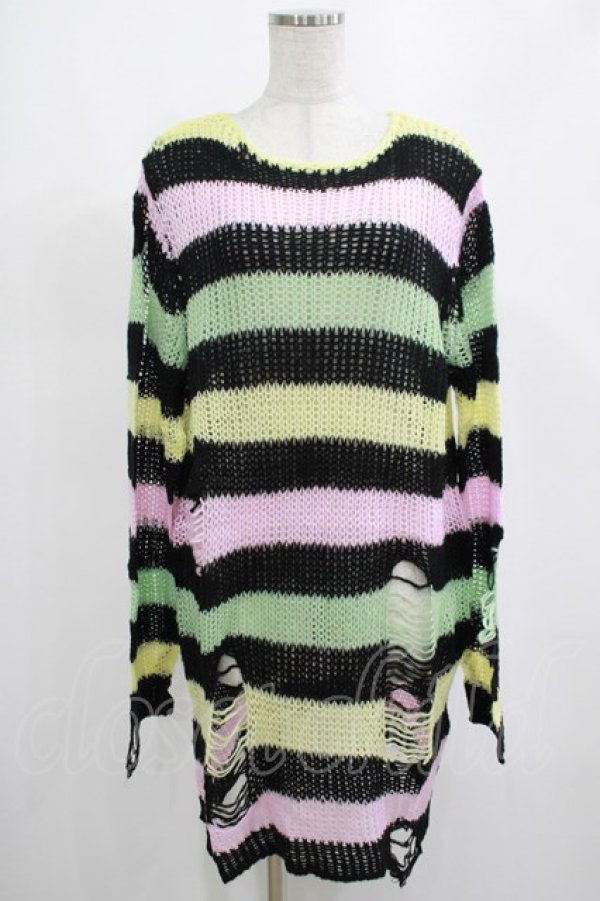 画像1: KILL STAR / Liqorice Knit Sweater M 黒×ピンク×ミント×イエロー H-25-03-10-040-SL-TO-KB-ZH (1)