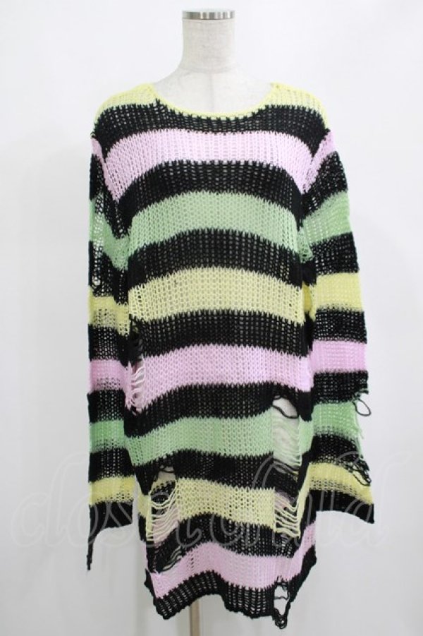 画像1: KILL STAR / Liqorice Knit Sweater M 黒×ピンク×ミント×イエロー H-25-03-10-041-SL-TO-KB-ZH (1)