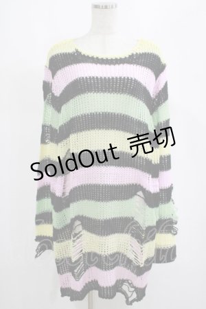 画像: KILL STAR / Liqorice Knit Sweater L 黒×ピンク×ミント×イエロー H-25-03-10-045-SL-TO-KB-ZH