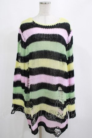 画像: KILL STAR / Liqorice Knit Sweater L 黒×ピンク×ミント×イエロー H-25-03-10-047-SL-TO-KB-ZH