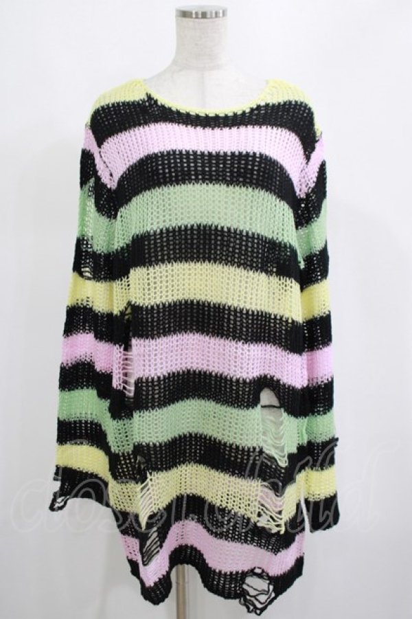 画像1: KILL STAR / Liqorice Knit Sweater L 黒×ピンク×ミント×イエロー H-25-03-10-047-SL-TO-KB-ZH (1)