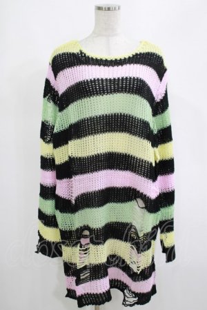 画像: KILL STAR / Liqorice Knit Sweater L 黒×ピンク×ミント×イエロー H-25-03-10-049-SL-TO-KB-ZH
